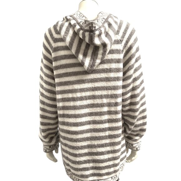 CCC Peruvian Alpaca Hooded Gray White Horizontal Striped Knit Sweater Size Large - Picture 3 of 6
